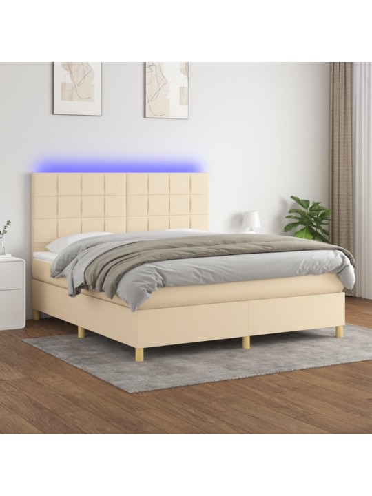 Box spring postel s matrací a led krémová 180x200 cm textil