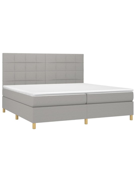 Box spring postel s matrací a LED světle šedá 200x200 cm textil