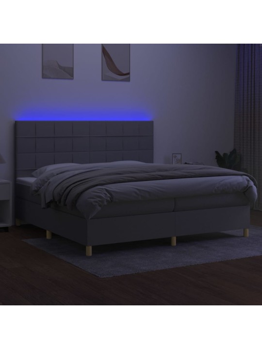 Box spring postel s matrací a LED světle šedá 200x200 cm textil