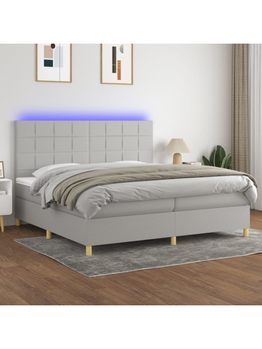 Box spring postel s matrací a LED světle šedá 200x200 cm textil