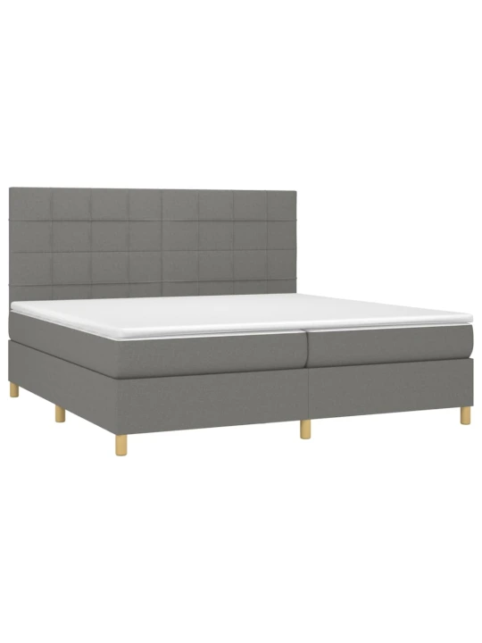 Box spring postel s matrací a LED tmavě šedá 200x200 cm textil