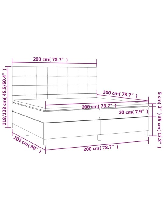 Box spring postel s matrací a LED tmavě šedá 200x200 cm textil