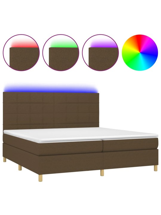 Box spring postel s matrací a led tmavě hnědá 200x200 cm textil