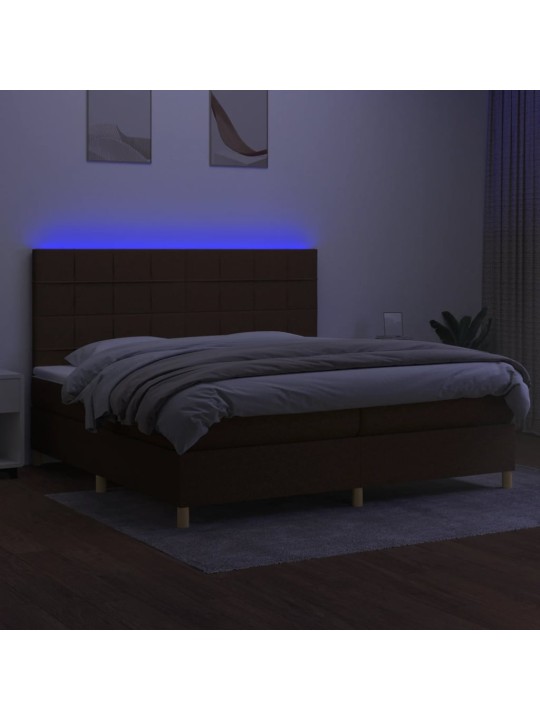 Box spring postel s matrací a led tmavě hnědá 200x200 cm textil
