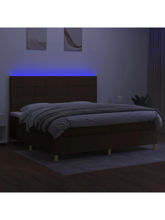 Box spring postel s matrací a led tmavě hnědá 200x200 cm textil