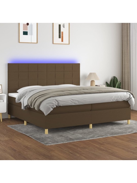 Box spring postel s matrací a led tmavě hnědá 200x200 cm textil