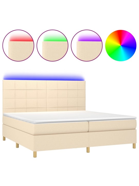 Box spring postel s matrací a led krémová 200x200 cm textil