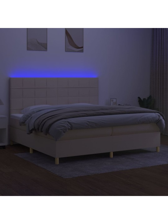 Box spring postel s matrací a led krémová 200x200 cm textil