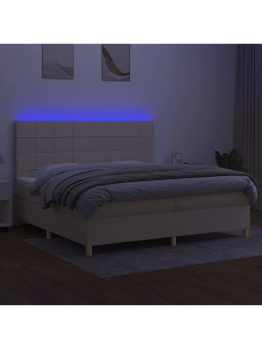 Box spring postel s matrací a led krémová 200x200 cm textil