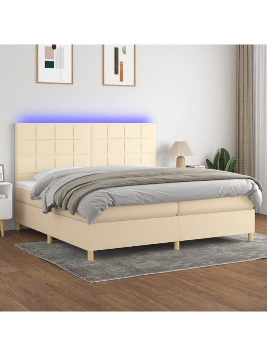 Box spring postel s matrací a led krémová 200x200 cm textil