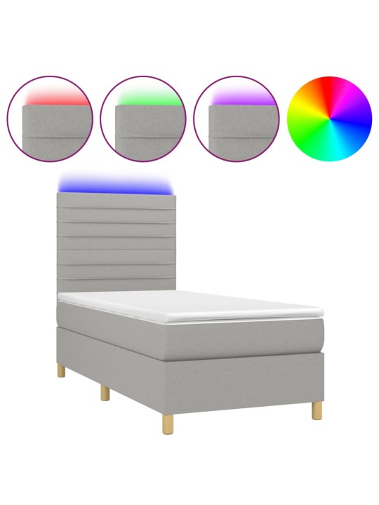 Box spring postel s matrací a LED světle šedá 80x200 cm textil
