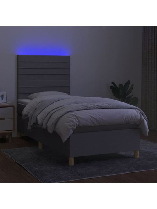 Box spring postel s matrací a LED světle šedá 80x200 cm textil