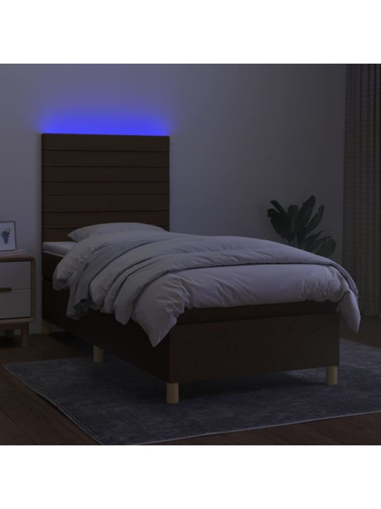 Box spring postel s matrací a LED tmavě hnědá 80x200 cm textil