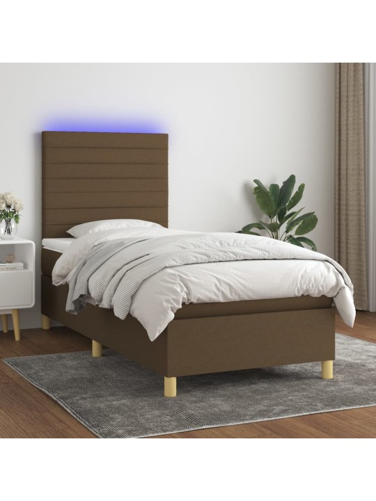 Box spring postel s matrací a LED tmavě hnědá 80x200 cm textil