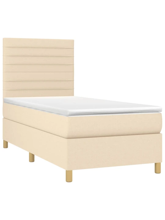 Box spring postel s matrací a led krémová 80 x 200 cm textil
