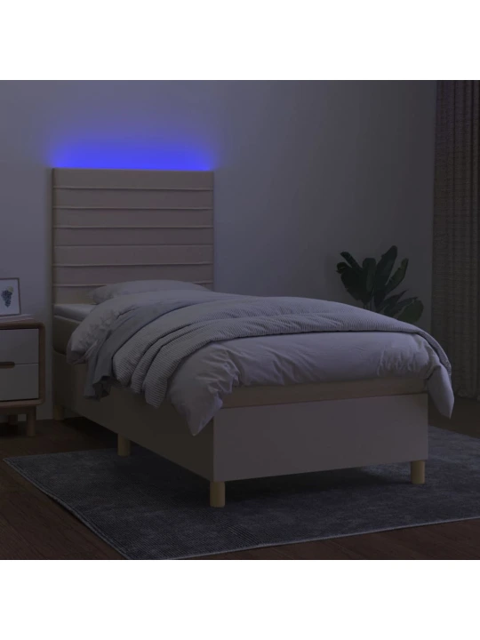Box spring postel s matrací a led krémová 80 x 200 cm textil