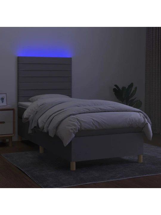Box spring postel s matrací a LED světle šedá 90x190 cm textil