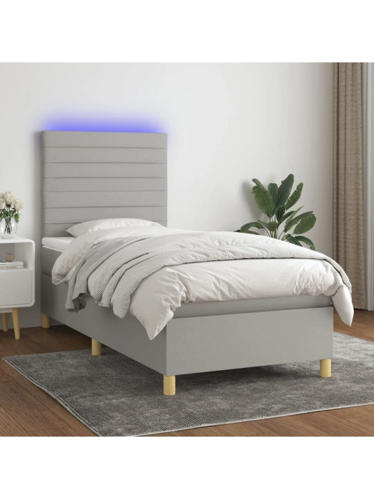 Box spring postel s matrací a LED světle šedá 90x190 cm textil
