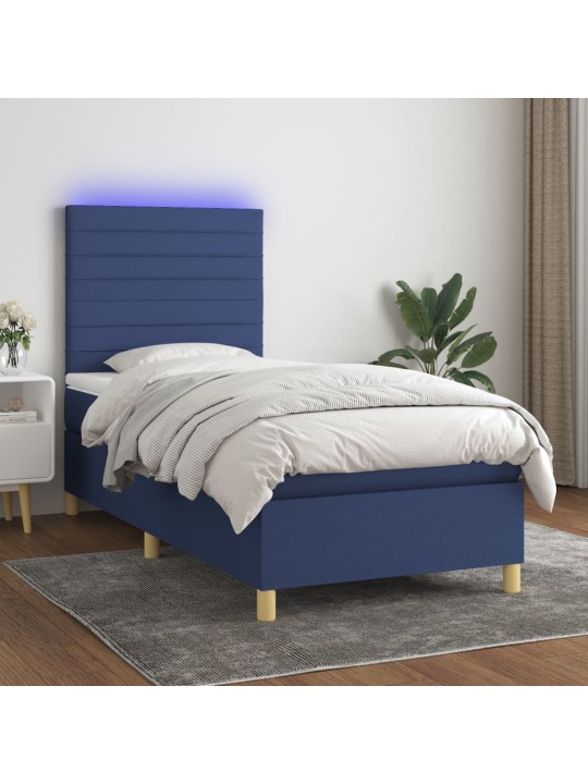 Box spring postel s matrací a LED modrá 90x190 cm textil