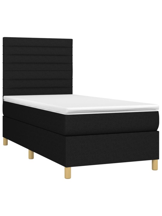 Box spring postel s matrací a LED černá 90x200 cm textil