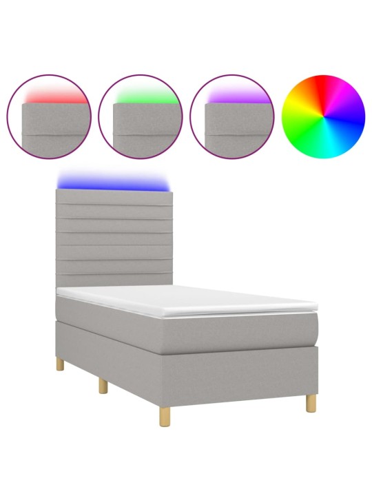 Box spring postel s matrací a LED světle šedá 100x200 cm textil
