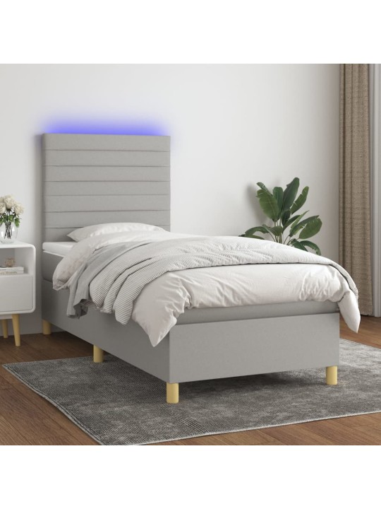 Box spring postel s matrací a LED světle šedá 100x200 cm textil