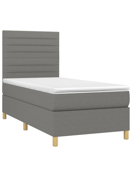 Box spring postel s matrací a LED tmavě šedá 100x200 cm textil