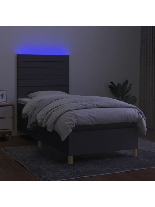 Box spring postel s matrací a LED tmavě šedá 100x200 cm textil