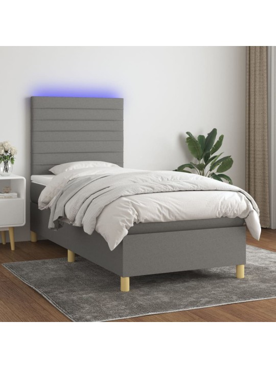 Box spring postel s matrací a LED tmavě šedá 100x200 cm textil