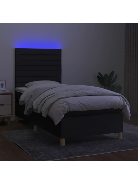 Box spring postel s matrací a LED černá 100x200 cm textil