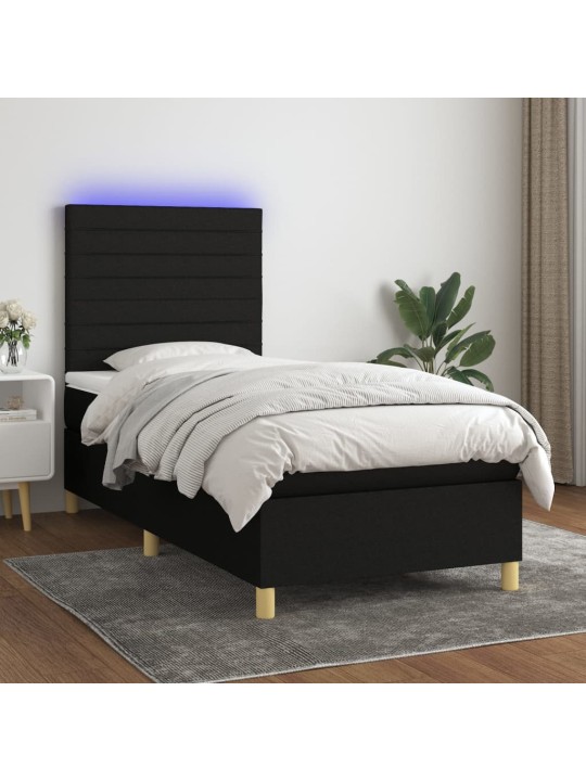 Box spring postel s matrací a LED černá 100x200 cm textil