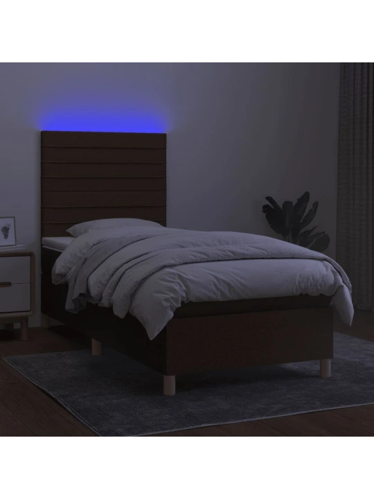 Box spring postel s matrací a led tmavě hnědá 100x200 cm textil