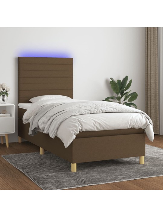 Box spring postel s matrací a led tmavě hnědá 100x200 cm textil