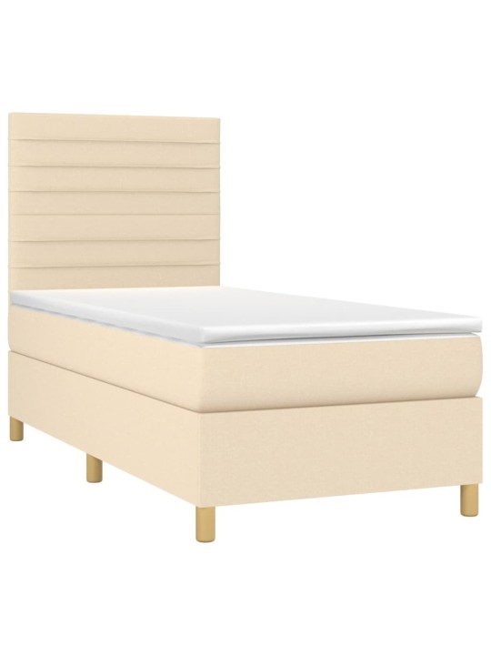 Box spring postel s matrací a LED krémová 100x200 cm textil