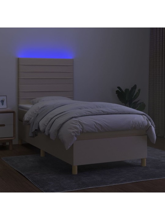 Box spring postel s matrací a LED krémová 100x200 cm textil