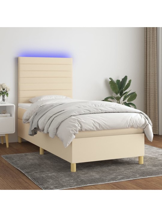 Box spring postel s matrací a LED krémová 100x200 cm textil