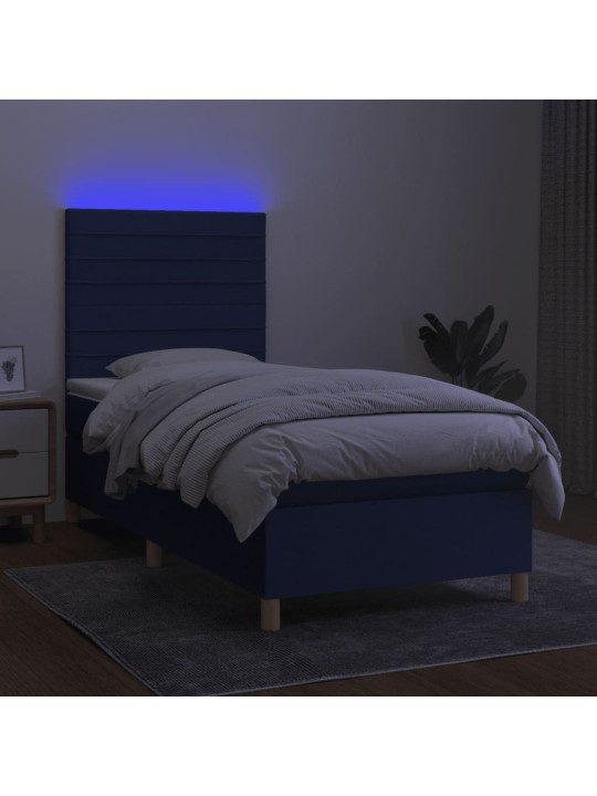 Box spring postel s matrací a LED modrá 100x200 cm textil
