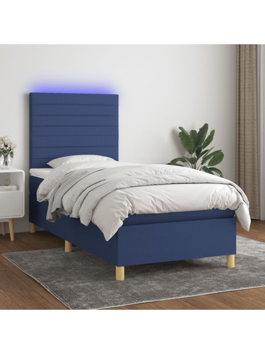 Box spring postel s matrací a LED modrá 100x200 cm textil
