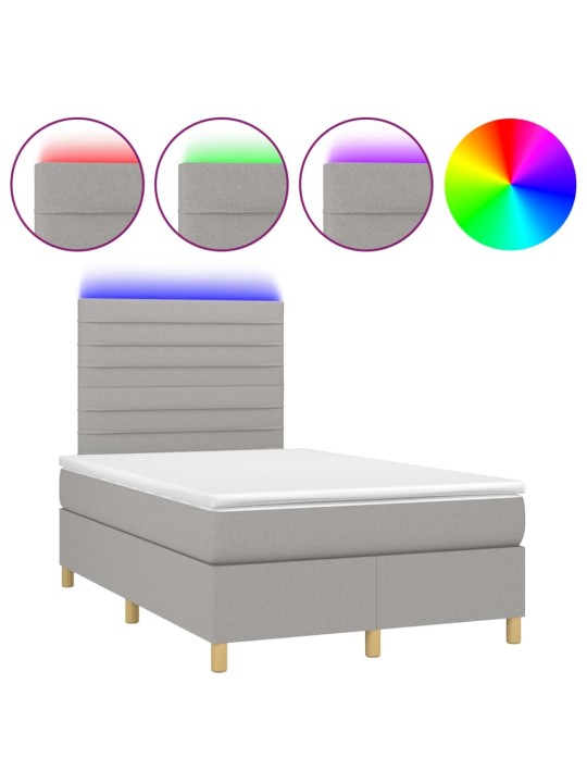 Box spring postel s matrací a LED světle šedá 120x200 cm textil