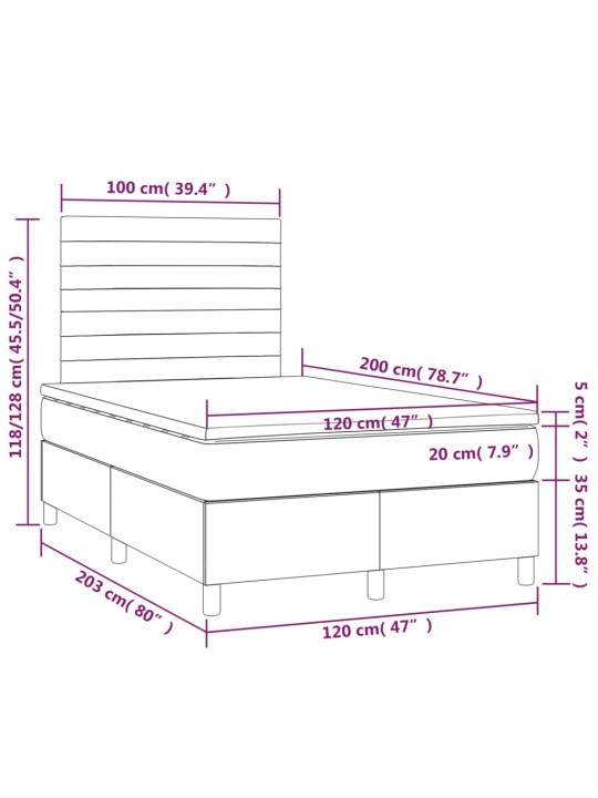 Box spring postel s matrací a LED černá 120 x 200 cm textil