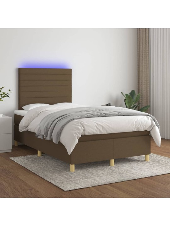 Box spring postel s matrací a led tmavě hnědá 120x200 cm textil