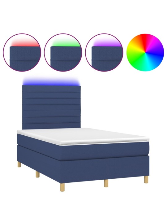Box spring postel s matrací a LED modrá 120 x 200 cm textil