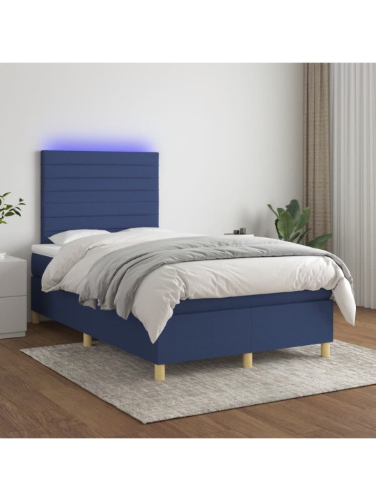 Box spring postel s matrací a LED modrá 120 x 200 cm textil