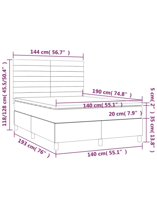 Box spring postel s matrací a LED tmavě šedá 140x190 cm textil