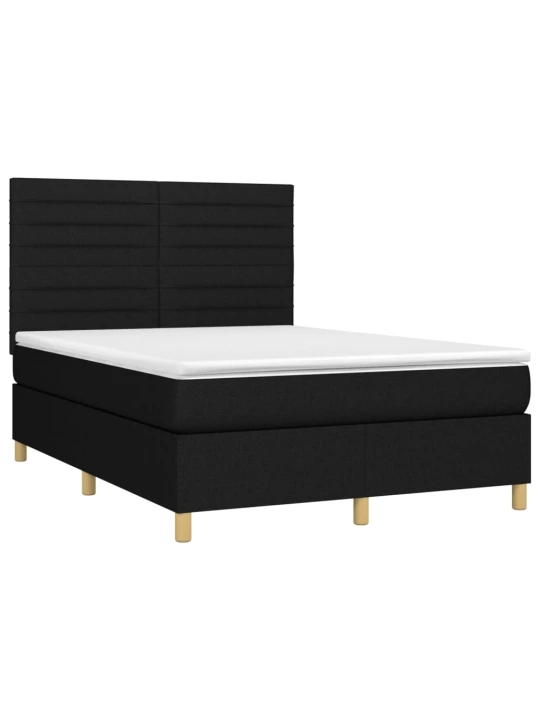 Box spring postel s matrací a LED černá 140x190 cm textil