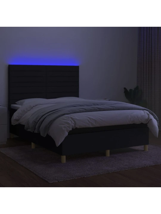 Box spring postel s matrací a LED černá 140x190 cm textil