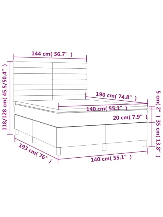 Box spring postel s matrací a LED černá 140x190 cm textil