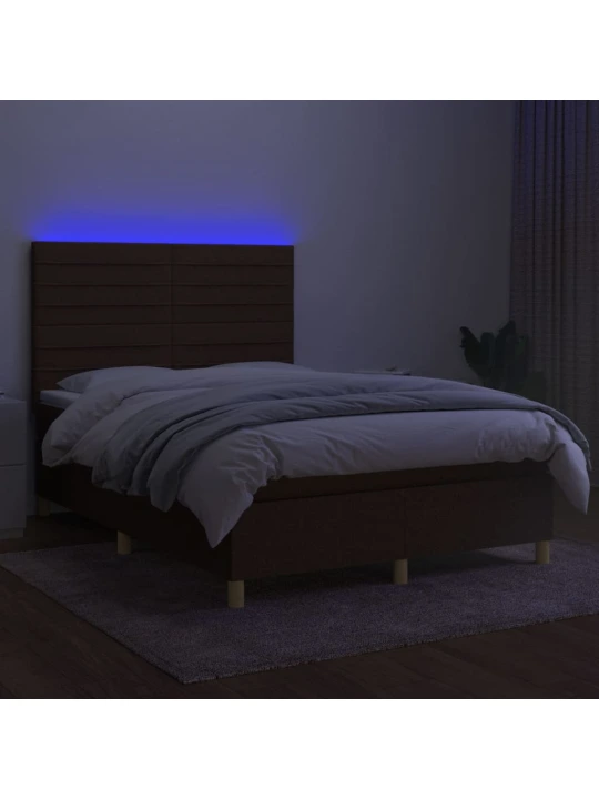 Box spring postel s matrací a LED tmavě hnědá 140x190 cm textil