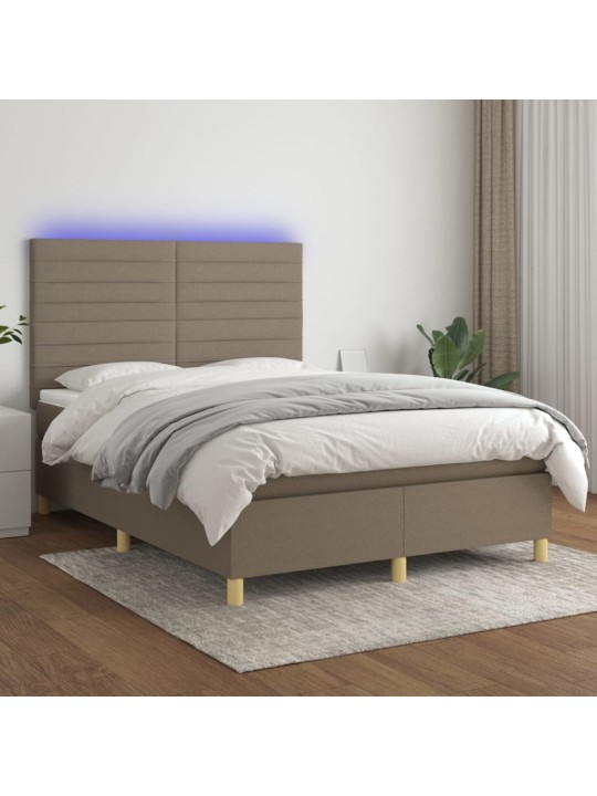 Box spring postel s matrací a led taupe 140x190 cm textil
