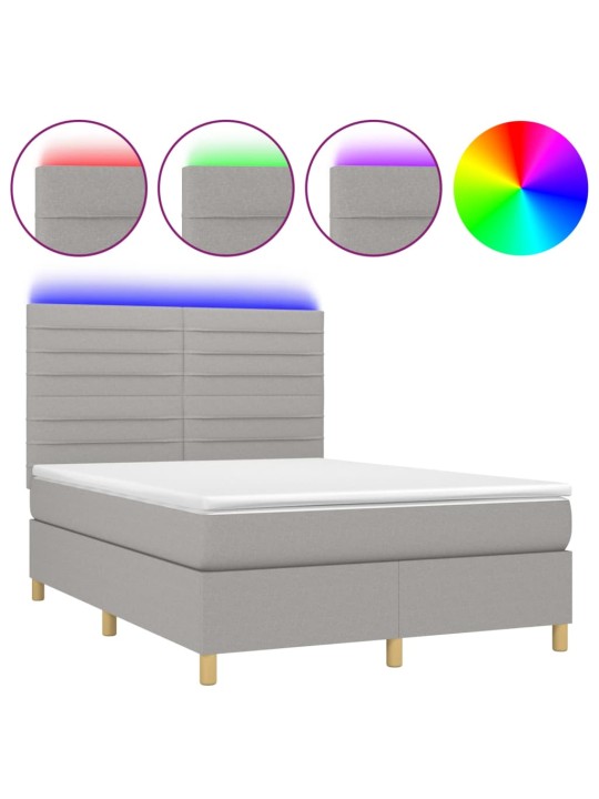 Box spring postel s matrací a LED světle šedá 140x200 cm textil